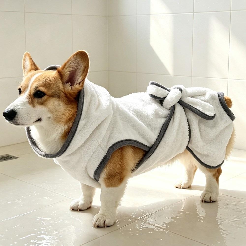 Coral Fleece Dog Bath Robe Tie Up Style Dog Bath Towel Pet Pajamas Pet Bathrobe Towel Swimming