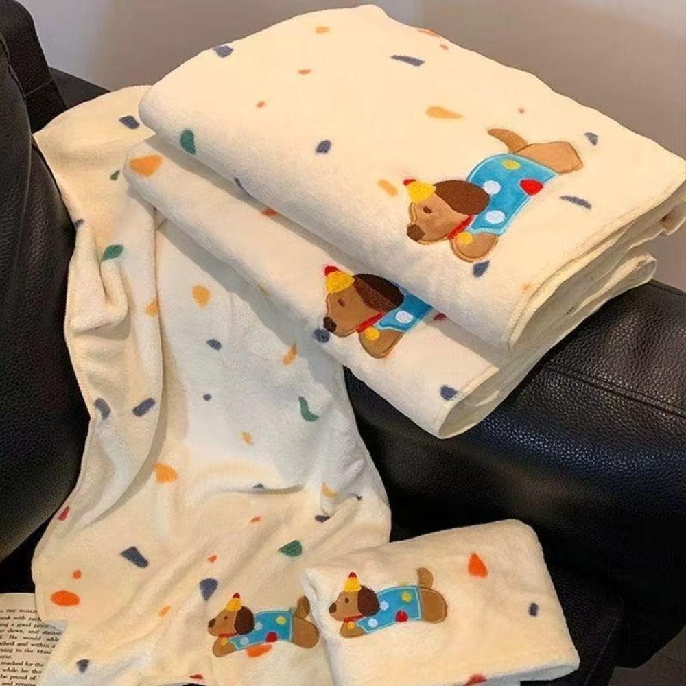 Cartoon Puppy Soft Towel Set Absorbent Pool Towel Skin Friendly Coral Fleece Bath Towel Bathroom