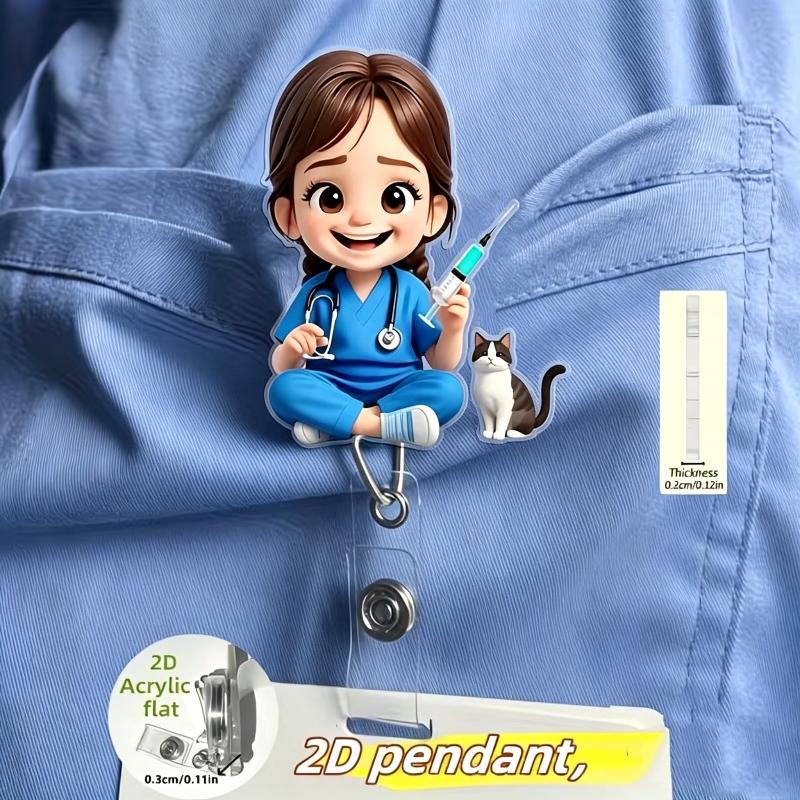 1 шт. Милый retractable бейдж-катушка для медсестры, 2D акриловый держатель для ID-карты, зажим, бирка с именем против потери для медицинского персонала больницы