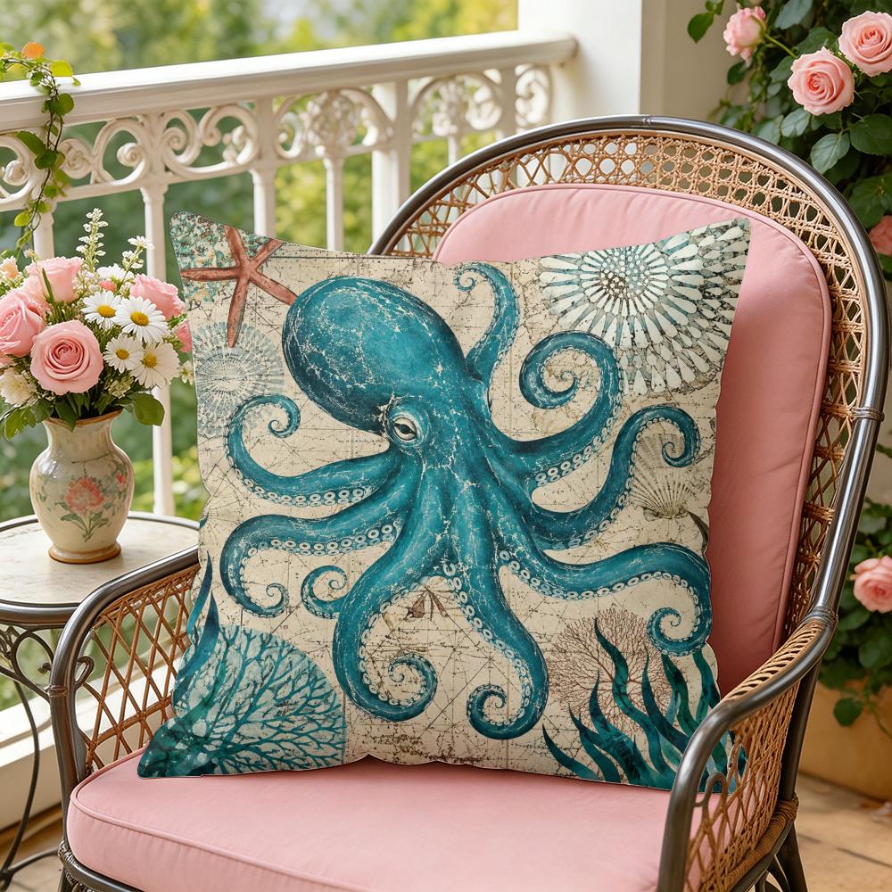 Ocean Creatures MapPrinted Cushion Cover Soft Plush Throw Pillow Cover DoubleSided Decorative Cushion Case Sofa Home Decor
