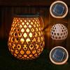 Solar Powered Outdoor Courtyard Small Lantern Brown Bamboo Woven Wedding Decoration Lamp Household Waterproof Atmosphere Lantern