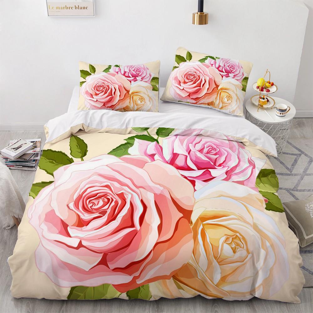 Цветочная Птица Король Королева Пододеяльник Красочный Тропический Цветочный Постельный Комплект Для Женщин Акварельный Растение 2/3шт Полиэстер Пододеяльник