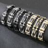 15MM Width Black Fibre Motorcycle Chain Man Bracelet for Men Casting Gold Color 316L Stainless Steel Men's Bracelets & Bangles