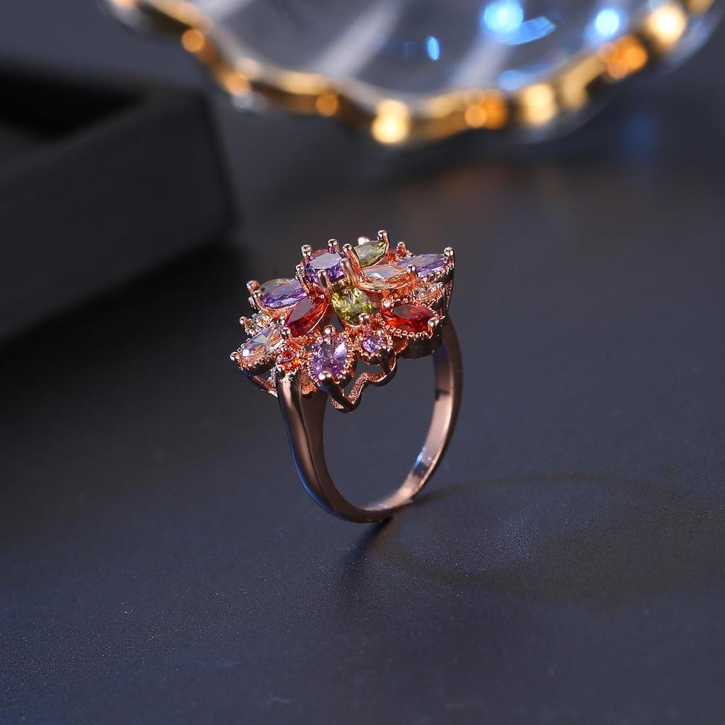 Кольцо Dudu Butterfly Zircon Rose для женщин - Модная бижутерия в европейском и американском стиле из розового золота с дизайном «Дракон-девушка и цветок»