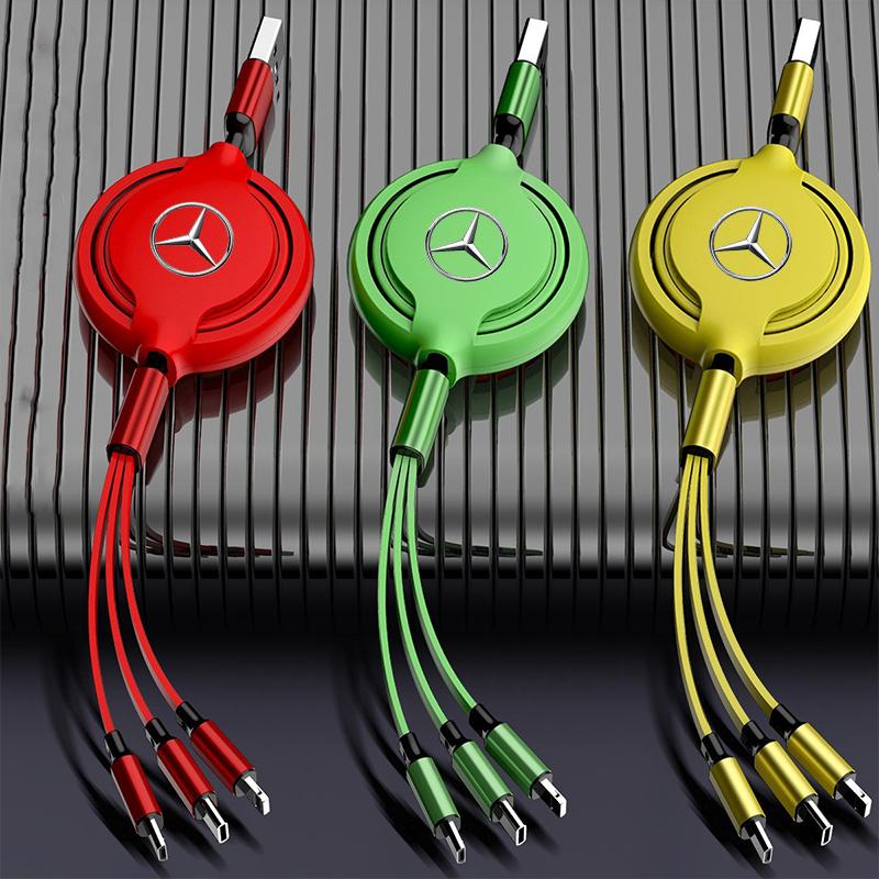 VFO1 3 In 1 Charging Data Cable USB Type-C Car Charger Head Auto Interiors For Mercedes Benz AMG A/B/C/E/S Class GLE C200L W220 W211