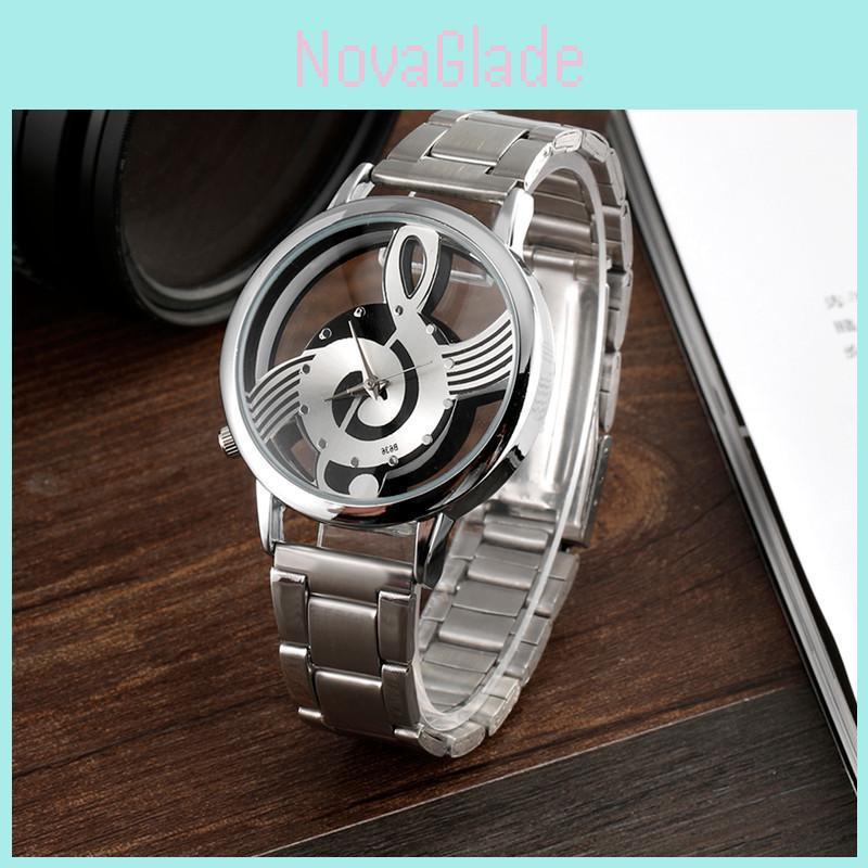 Elegant Silver Analog Watch With Music Theme