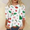 Женская мода повседневная рубашка с круглым вырезом и рождественским принтом, семь рукавов