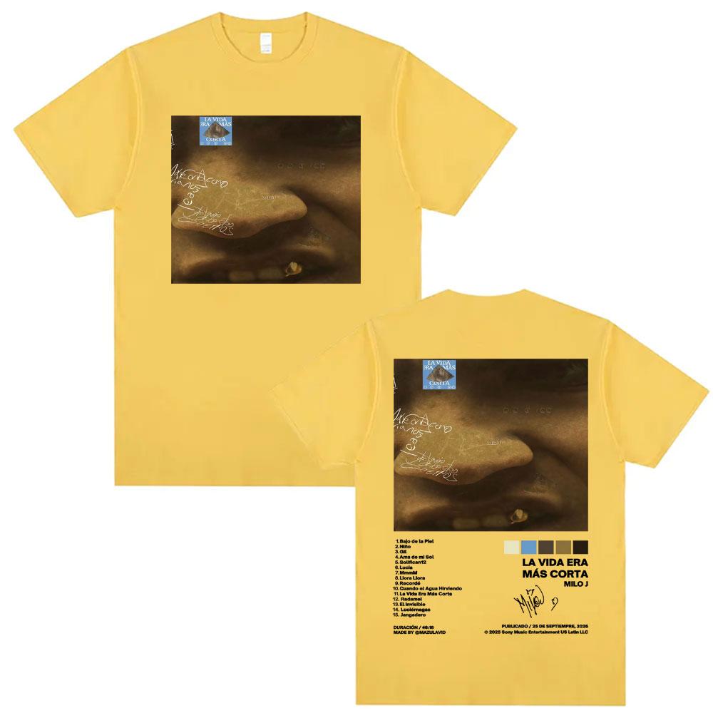 Rapper Milo J La Vida Era Mas Corta Album Cover Tshirts for Men Women Summer Hip Hop Oversized 100 Cotton T Shirts Streetwear