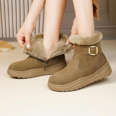 Женские зимние ботинки из натуральной кожи с шерстяной подкладкой - Нескользящие, Очень теплые, На плоской подошве, Короткие, Морозостойкие.