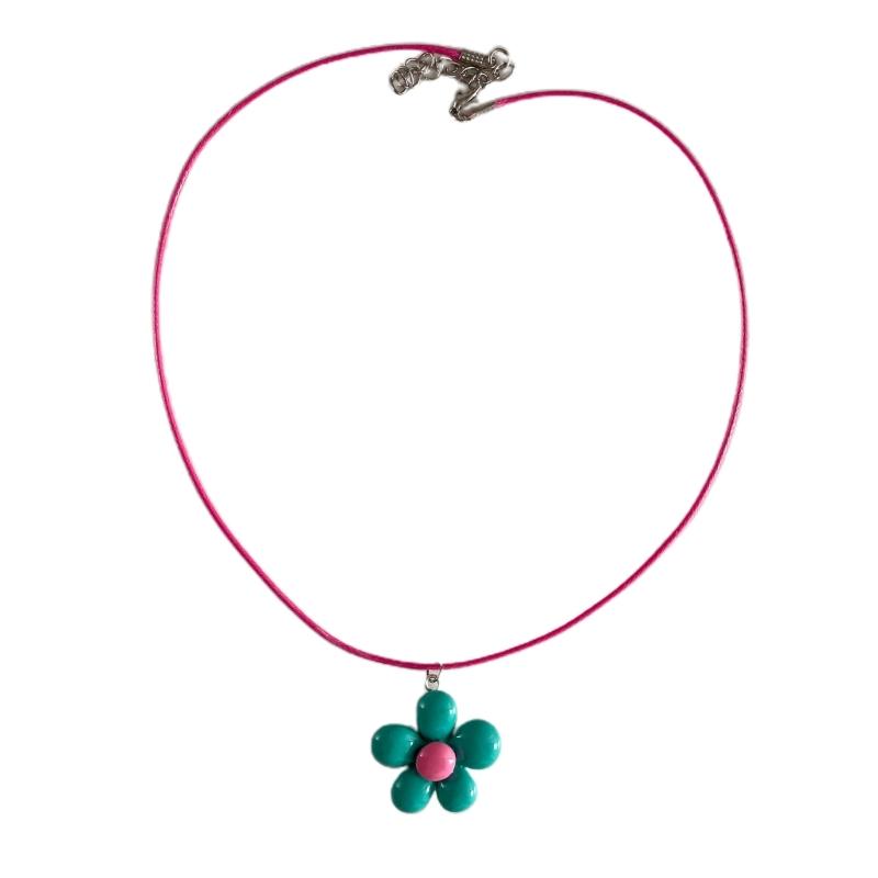 Cute Flower Necklace Colorful Pendant Necklace Romance Neck Jewelry Acrylic Material Gift for Girls and Youthful Women
