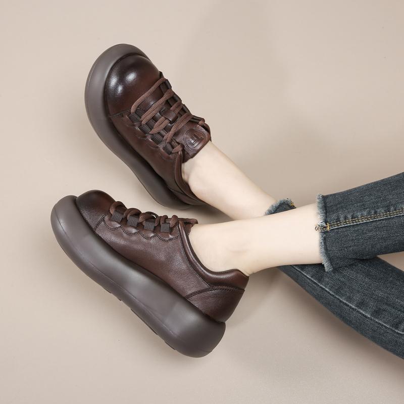 [First layer cowhide] Thick soled loafers, 26 year spring new versatile genuine leather deep cut leather shoes, women's single shoes
