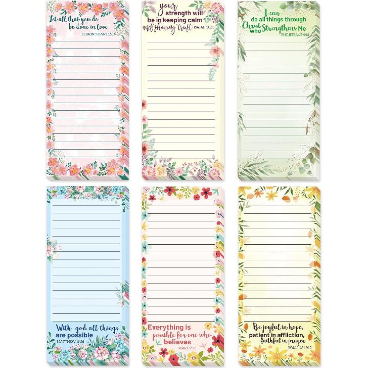 Fancy Land Religious Magnetic Notepads Floral to Do List for Fridge Christian Memo Pads 6 Pack