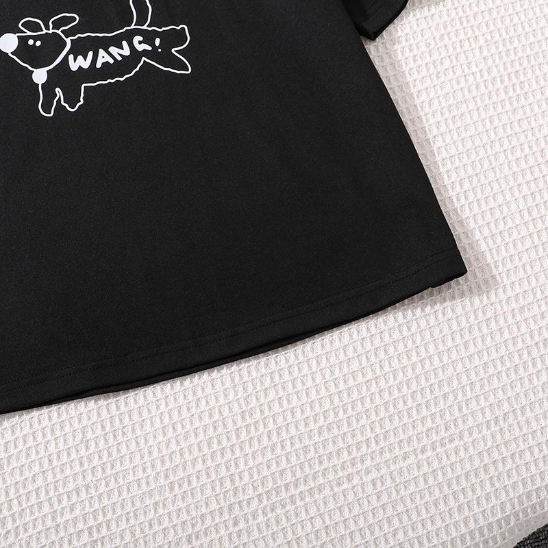 Костюм для девочек, летняя детская одежда, новый топ с короткими рукавами и рисунком в виде мультяшных букв + повседневные шорты с принтом зебры, костюм из двух частей