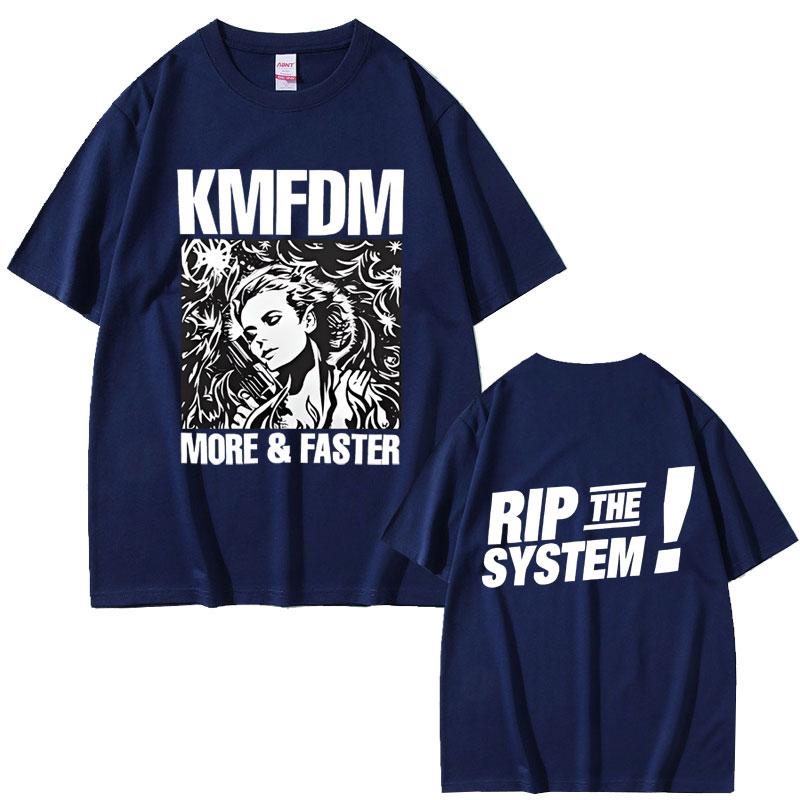 Vintage Hardcore Alternative Rock Kmfdm More and Faster Rip The System T-shirt Men Women Fashion Harajuku Streetwear T Shirts
