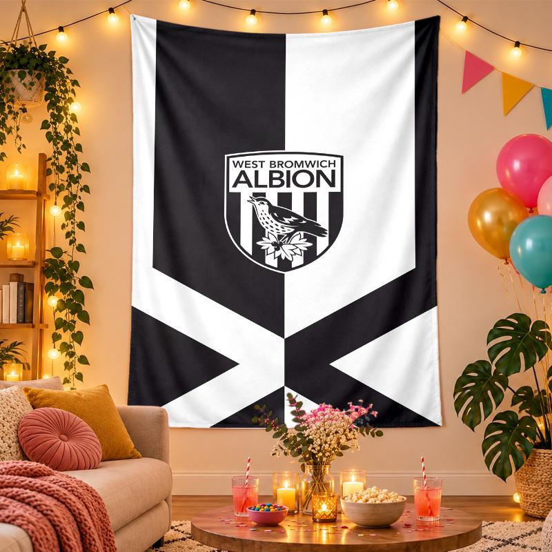 Polyester Wall Tapestry with West Bromwich Albion Design, Decorative Hanging for Bedroom Living Room Dorm