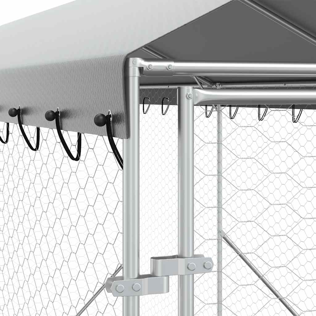 Outdoor Dog Kennel with Roof Silver 2 x 14 x 2.5 m Galvanized Steel