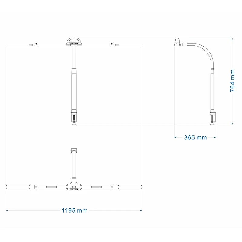 Светодиодная лампа для архитектора с полным спектром света и защитой для глаз, с зажимом, гибкой гусиной шеей 120 см, складная, 4 головки, бесступенчатая регулировка яркости