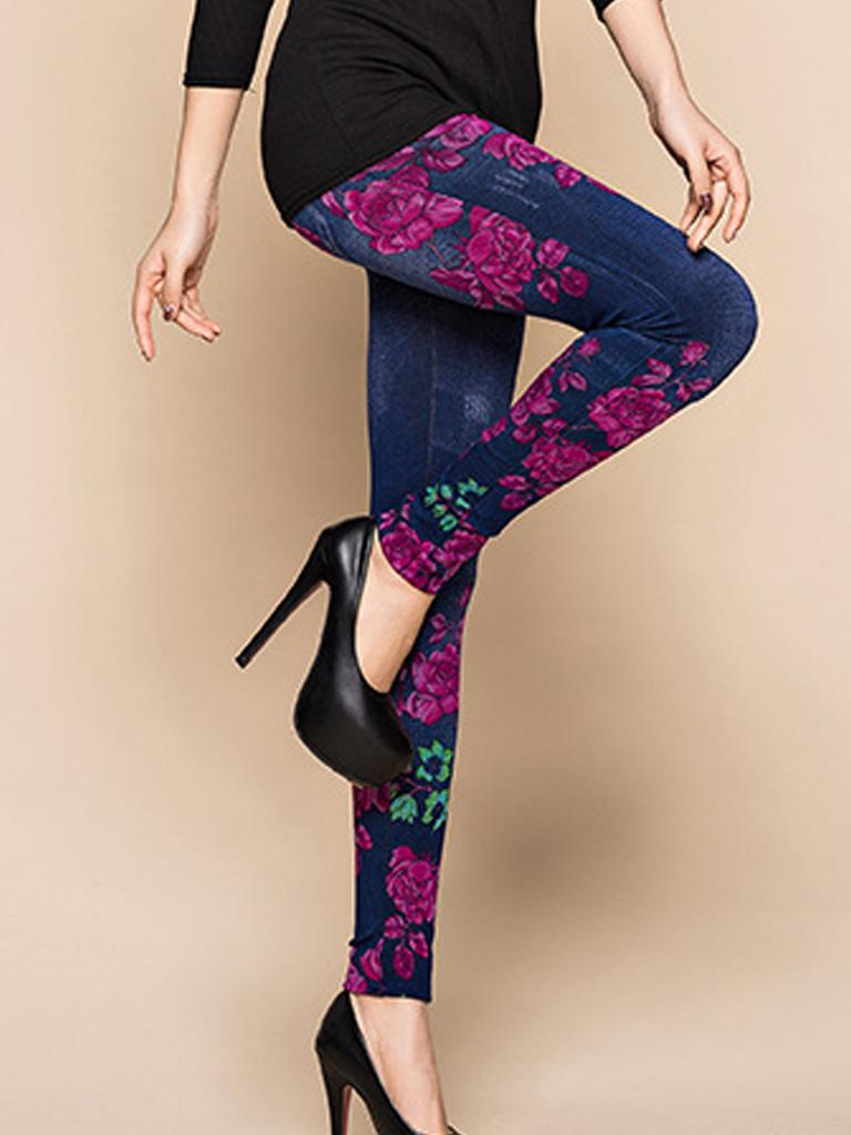Women Printed Tight-fitting Super Stretch Leggings High Waist Outer Wear Sexy Close-fitting Imitated Denim Jean Leggings(Suitable for Weight 40-85kg)