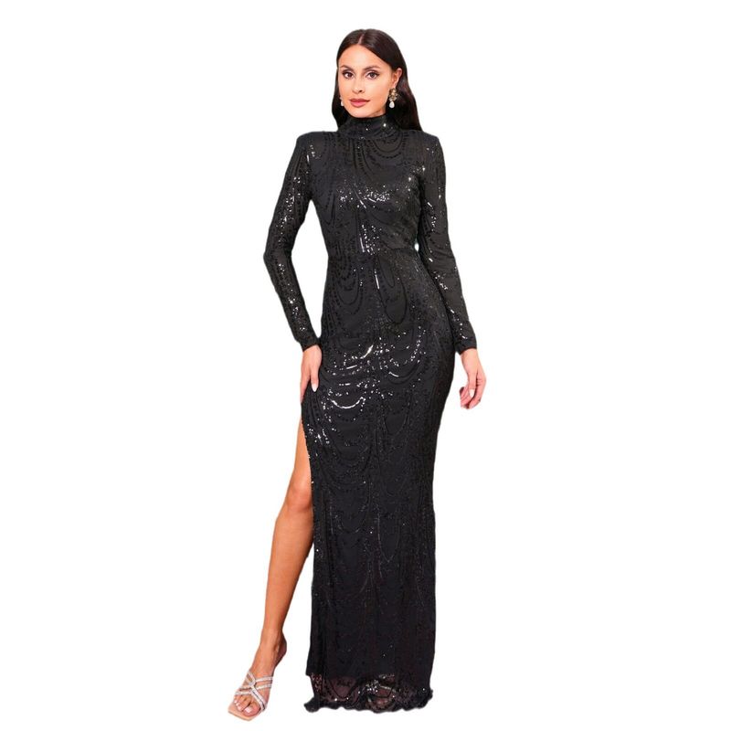 Sexy Slim-Fit Long Sequin Dress for Plus-Size Women, Suitable for Banquets, Birthday Parties, and Tall Individuals