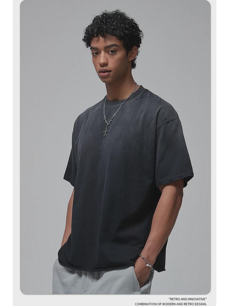 ARTIE Men's Niche Trend Spray-Dye Distressed Short Sleeve T-shirt - 2024 Spring/Summer Collection