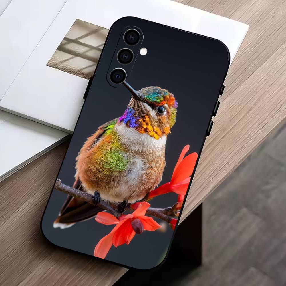 Colorful Bird H-Humming   Phone Case Black Silicone Soft For Samsung Galaxy A73,A72,A71,A70,A53,A52,A51