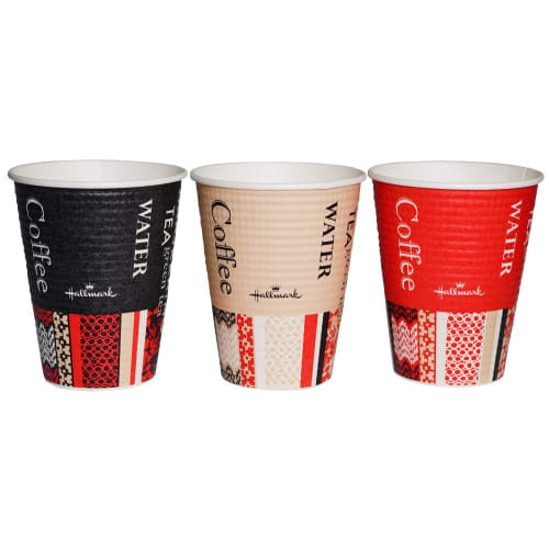 Sunnap Commercial Insulated Paper Cups, 260ml, Pack of 50, Embossed, Hallmark Cafe Design, Capacity Graduations, 3 Colors (Glare), Made In Japan, C265