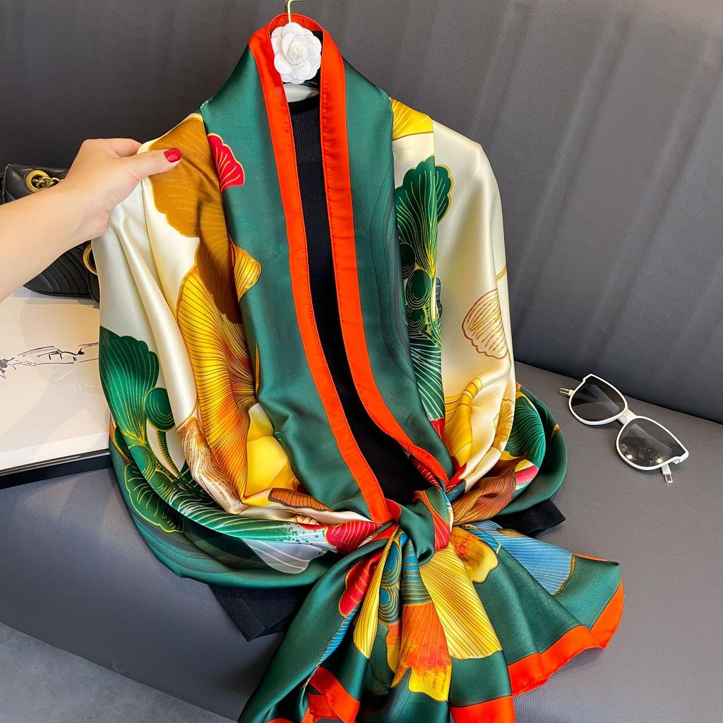 Шелковый шарф с принтом ботанических цветов, весна и лето, новый атласный шарф Li Jin, темпераментная женская шаль
