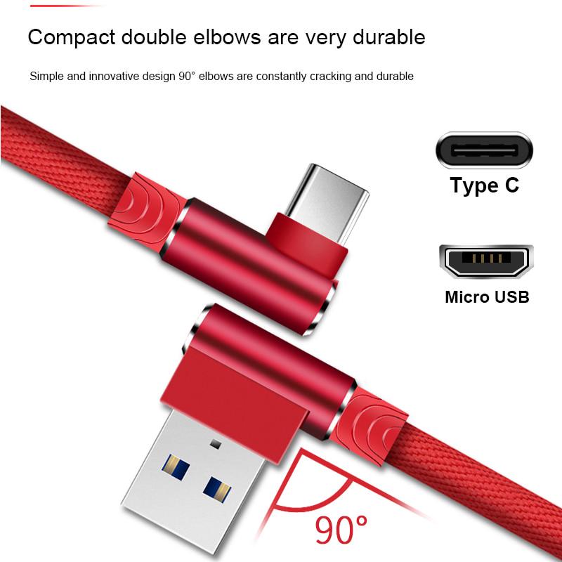 1 2 3 м 90 градусов быстрая зарядка данных Type C Micro USB C кабель для Samsung Huawei Xiaomi Oneplus OPPO Type-c зарядное устройство длинный мобильный телефон провод шнур