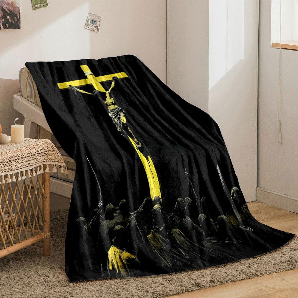 Jesus on Cross Blanket Printed Blanket for Living Room Bed Couch lunch break Soft Cozy Blanket for Friend's festival Gift
