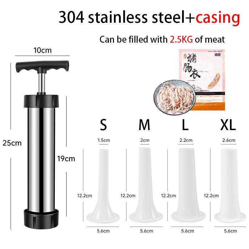 Manual Sausage Maker Meat Filler Stuffer Stainless Steel Syringe With Casing Kitchen Home Made Sausages Vertical