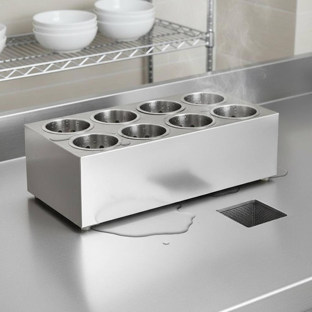 Stainless Steel Cutlery Box Drain Holes Flatware Holder Easy to Clean for Hotels