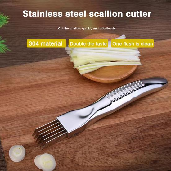Onion Slicer Stainless Steel Cutter with Sheath 6-Blade Green Onion Shredder for Quick Even Shredding Non-Slip Handle