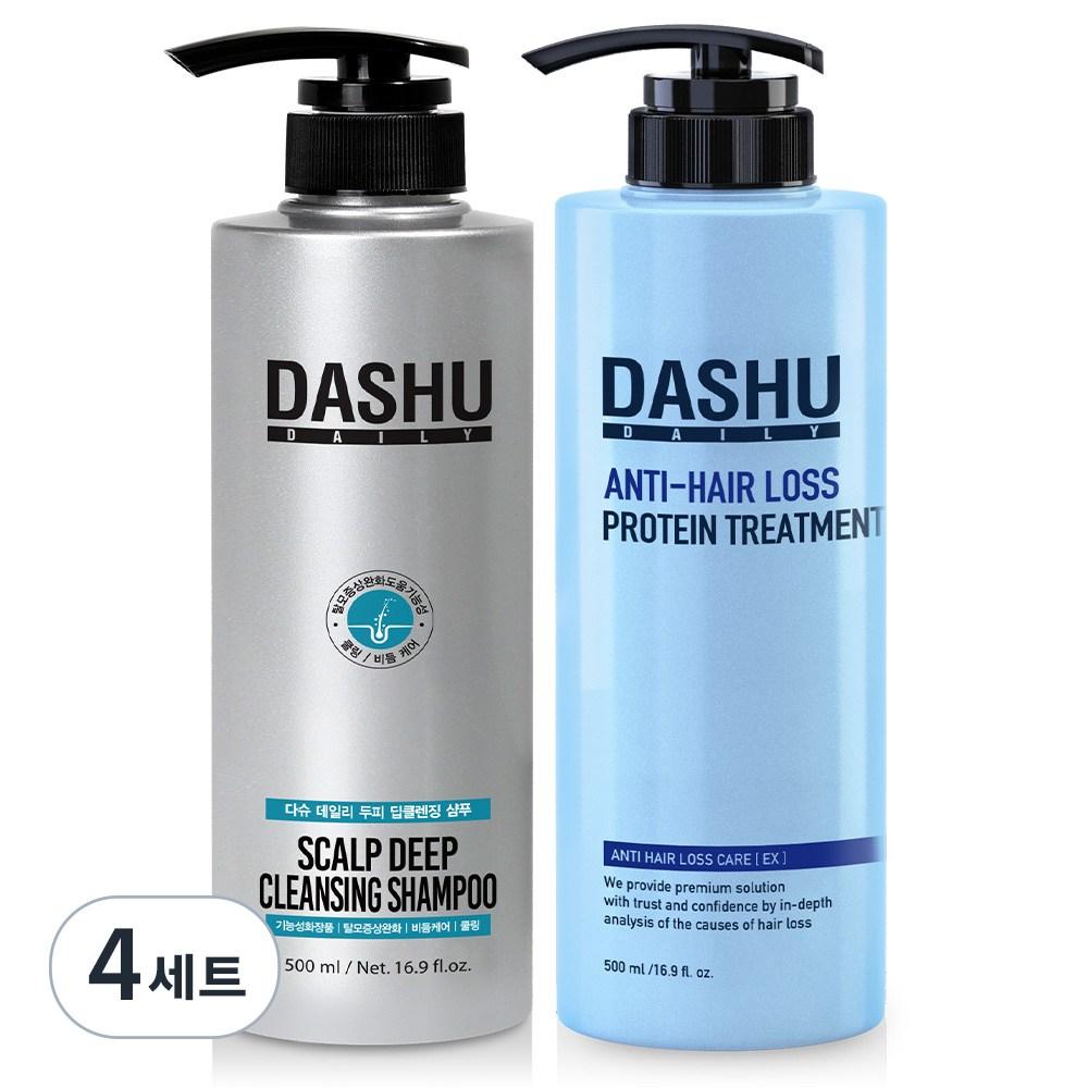 DASHU Шампунь для глубокого очищения и борьбы с перхотью Hair Loss Relief 500 мл + Protein Treatment 500 мл, 4 набора