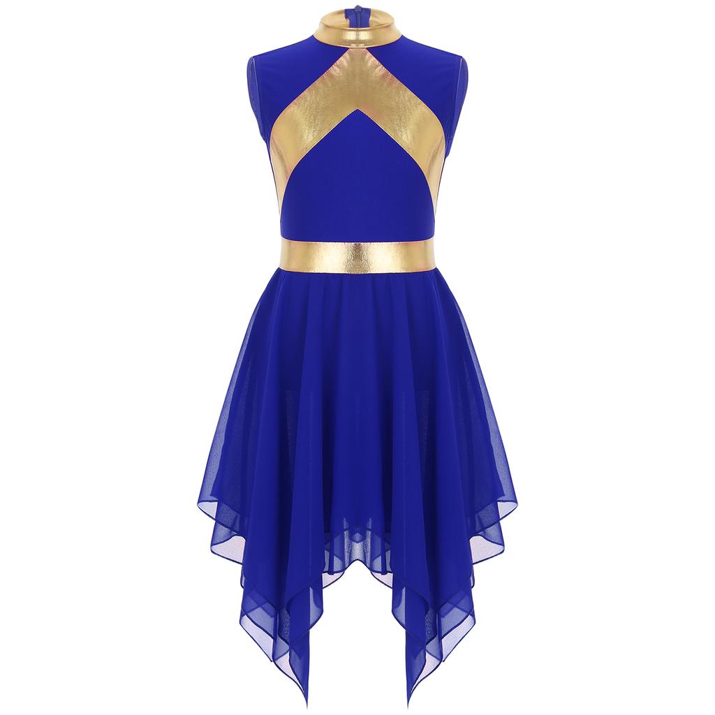 Дети Девочки Современное литургическое платье из металлизированной ткани без рукавов асимметричное танцевальное платье