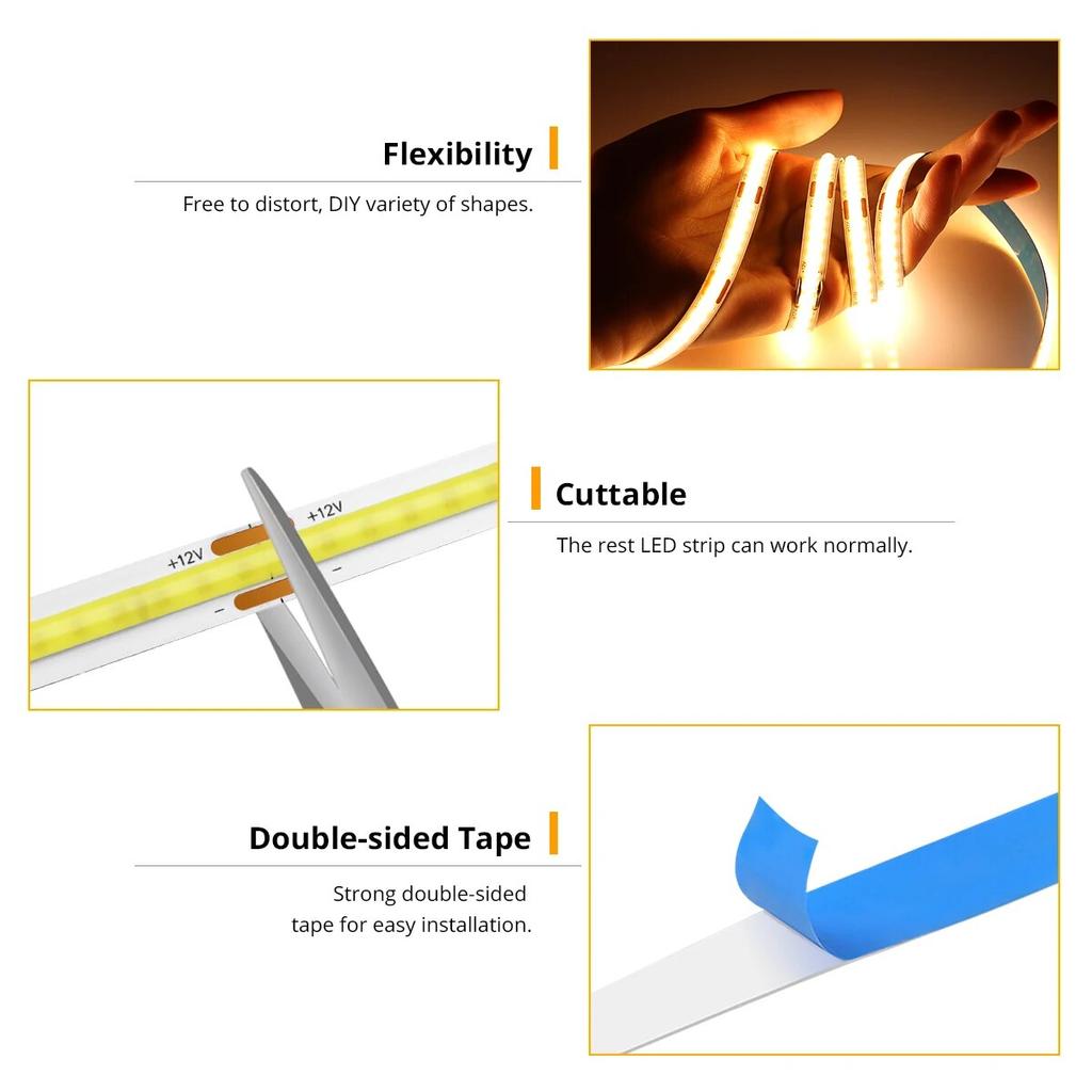 PIR Motion Sensor Bedside Decor Lamp COB LED 12V COB Led Strip Tiras De Luces Led Christmas Lights Ribbon Rope Light Bathroom