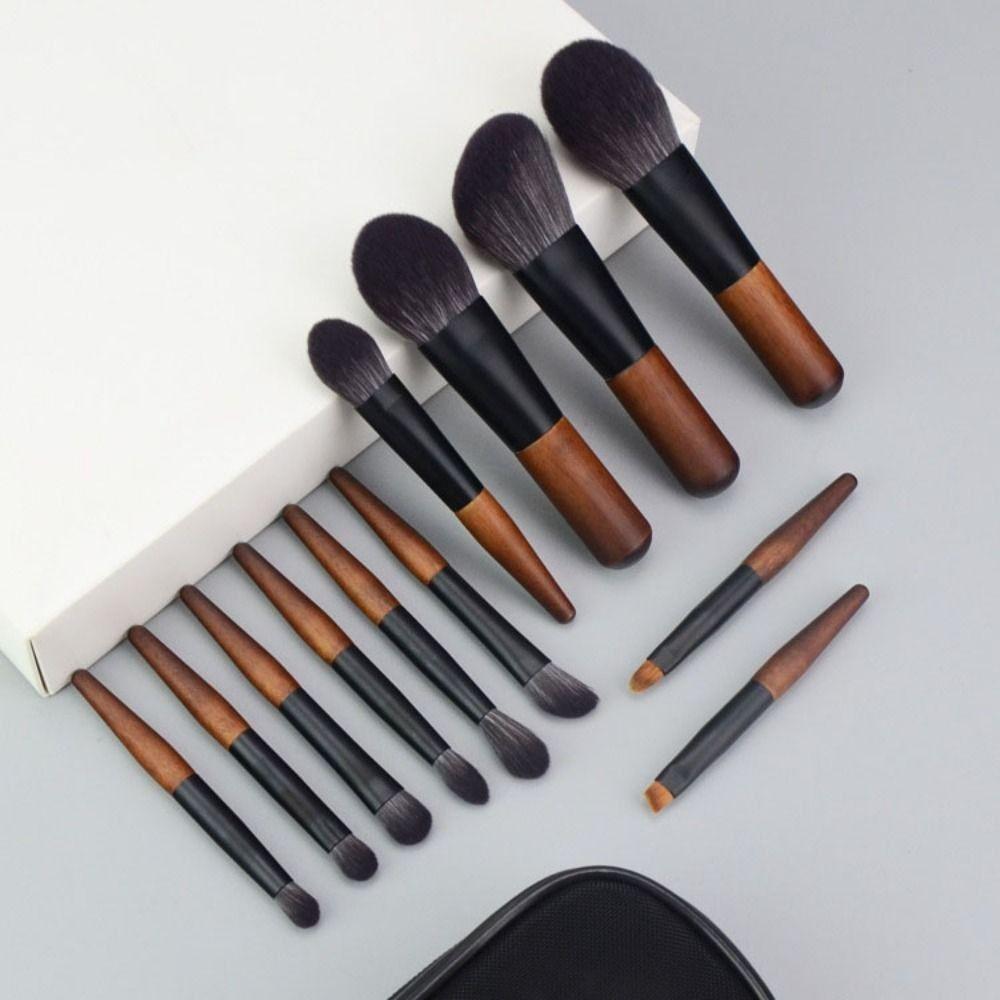 12Pcs Compact Mini Makeup Brush Set Wood Handle Concealer Brush Set Lip Liner Brush Set Travel
