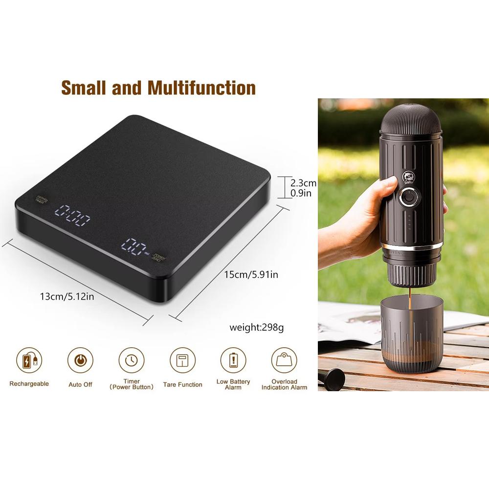 Цифровые весы для кофе с таймером, светодиодным экраном, эспрессо, USB, макс. 3 кг, вес 0,1 г, высокоточные измерения в унциях/мл/г, кухонные весы