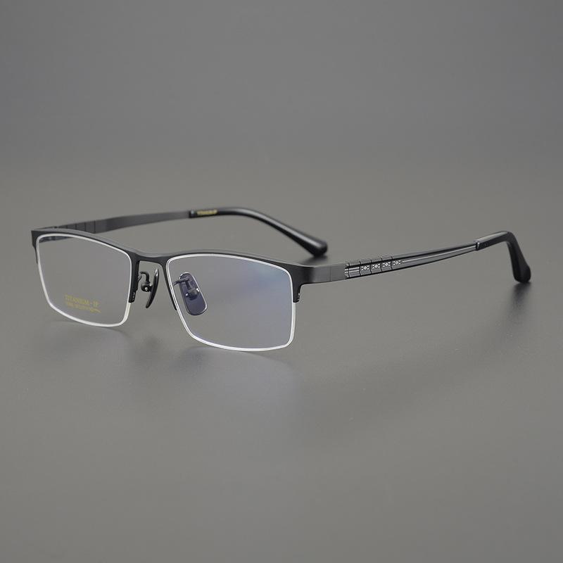 Ultra-Light Half Frame Size 52 Organ Legs Pure Titanium Glasses Frame Men'S Business Retro 91093 Can Be Equipped With Myopia Glasses Frame Women
