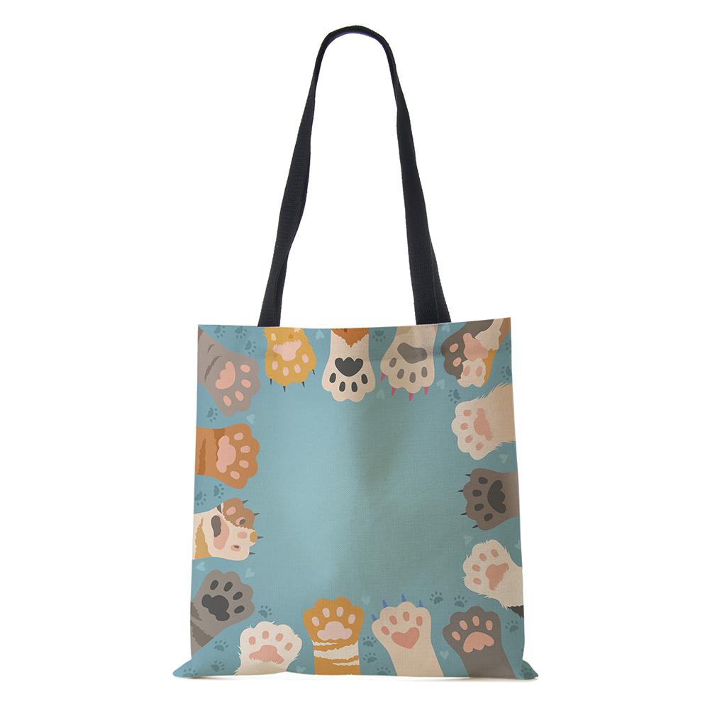 Cat Cartoon Shoulder Bag Reusable Shopper Kawaii Canvas Tote Bag Women Haajuku High Capacity Casual Folding Handbag