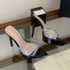 Summer Fashionable Pointed-toe Platform Slides  Versatile Rhinestone Sandals With Transparent Straps