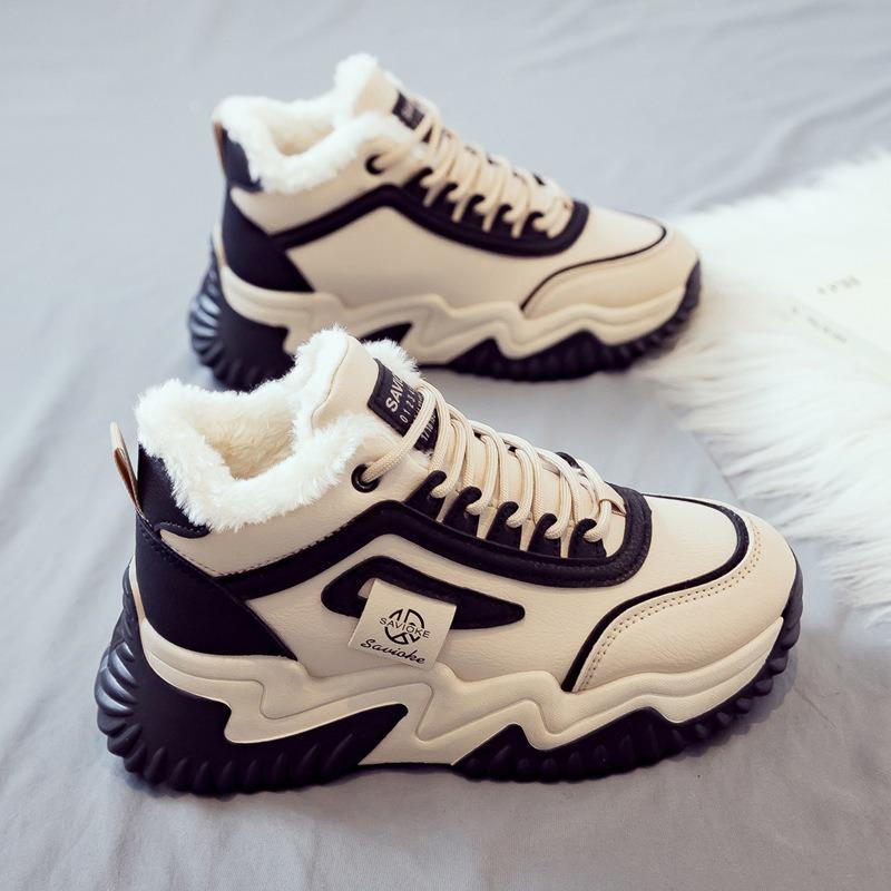 Флисовые утепленные теплые высокие хлопковые ботинки женские зимние новые универсальные на платформе папины кроссовки