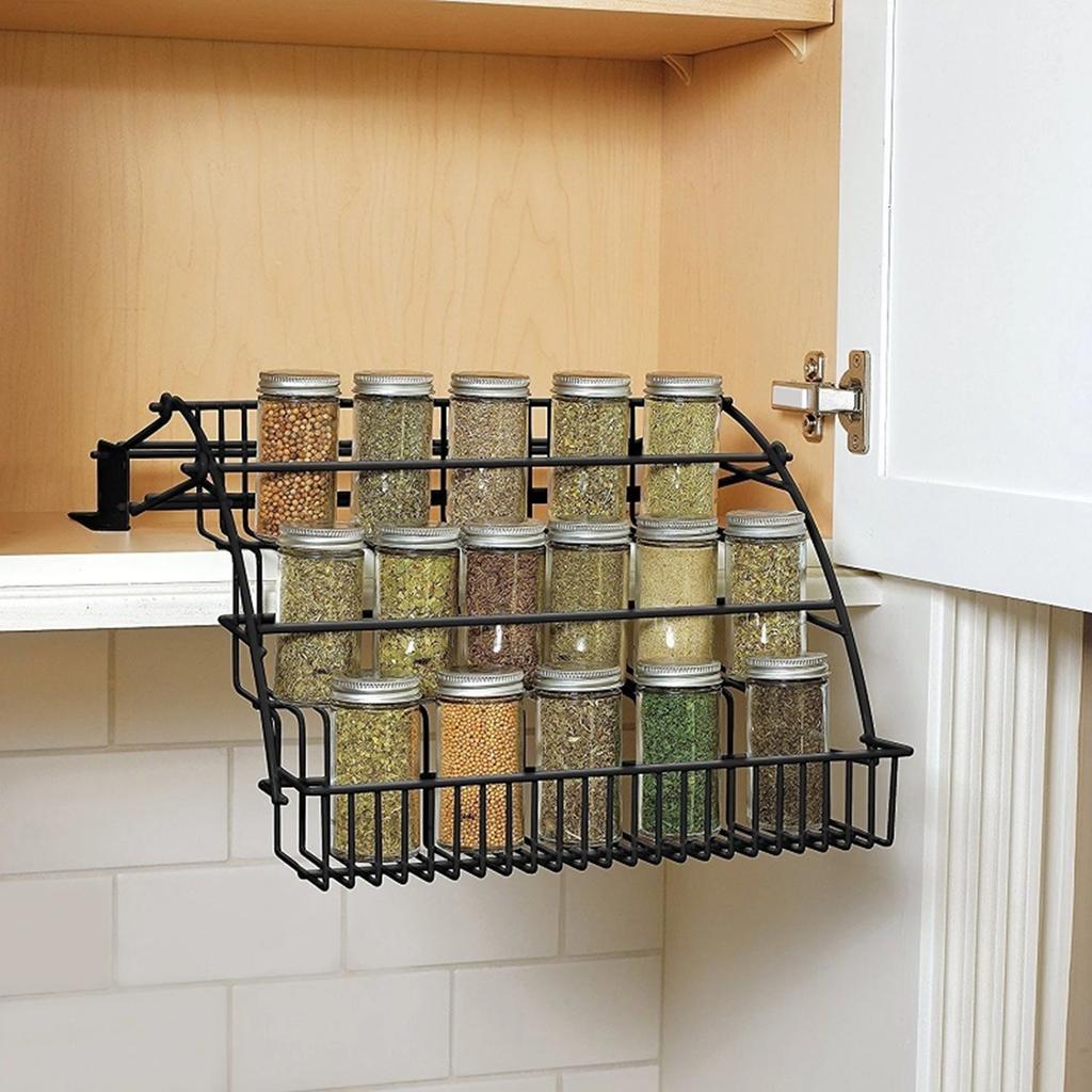 3 Tier Pull Down Cabinet Spice Rack Organizer,Metal Shelf Kitchen