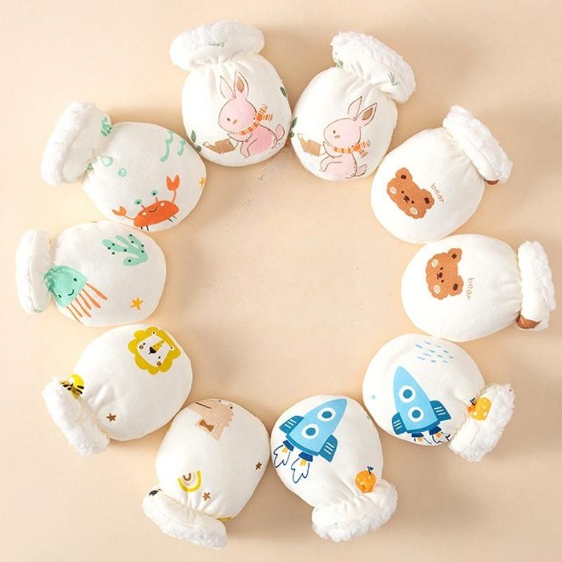 Детские варежки 0-24 месяца с защитой от царапин Зимние термоперчатки для новорожденных Варежки Мягкие хлопковые детские накладки для рук