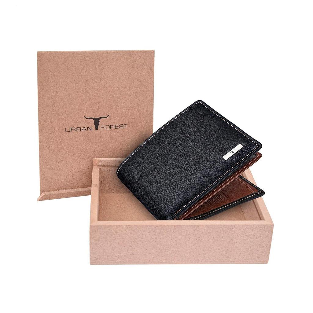 Мужской кошелек Kyle из черной/красной кожи - упакован в премиальную деревянную коробку