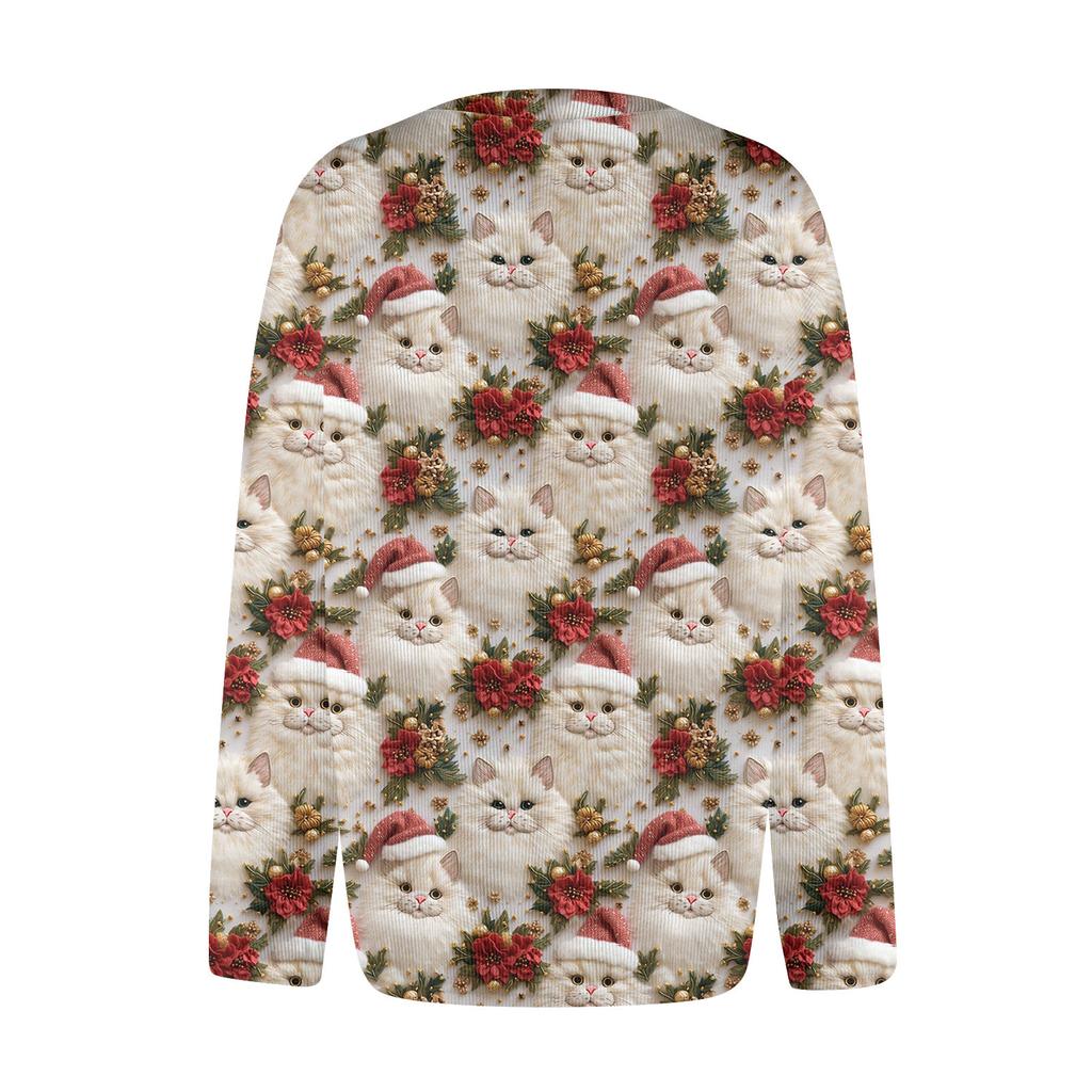 Women's Fashion Christmas Printed Long Sleeve Knitted Cardigan Button Down Jacket