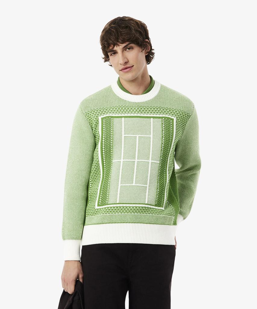 LACOSTE Men'S Tennis Court Jacquard Long Sleeve Crew Neck Pullover Ah0619-56G 4Si