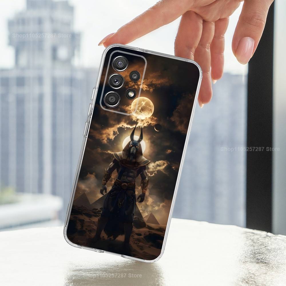 Anubis God Egyptian Phone Case For Samsung Ultra,FE,A30,71,51,S9,10,20,Lite, S22,23,21,PIus,Transparent, Silicone