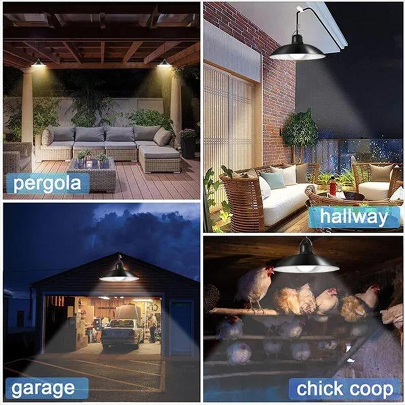 Solar Double Head Pendant Light Outdoor Waterproof LED Chandelier With Remote Control For Indoor Shed Barn Room Decor