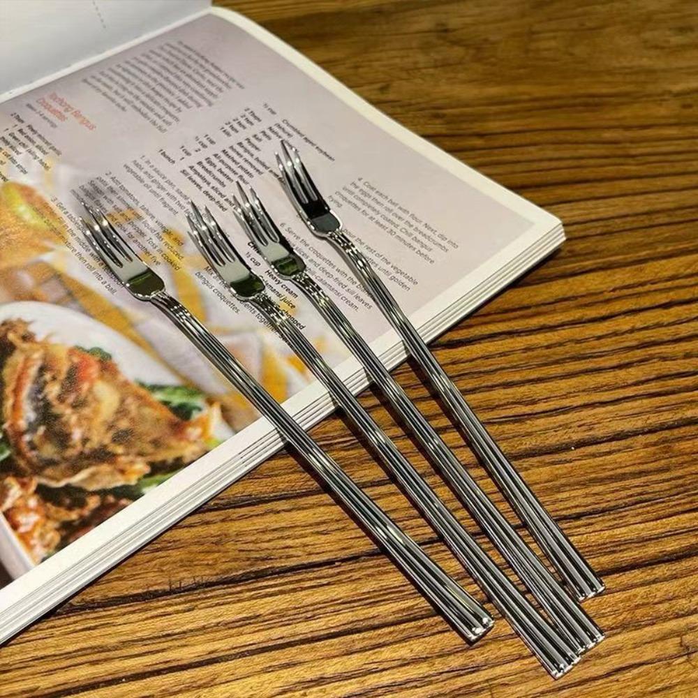 10PCS 3-toothed Dessert Cake Fork Extended Handle Afternoon Tea Fork Dinning Fork Salad Fork Party