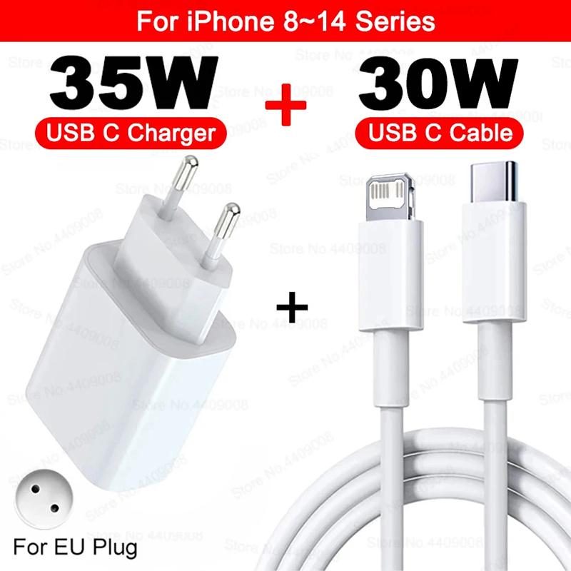 PD 35 Вт Быстрое зарядное устройство USB C для Apple iPhone 15 14 13 12 11 16 Pro Max Быстрая зарядка Кабель USB Type C для зарядки iPhone 16 Зарядное устройство